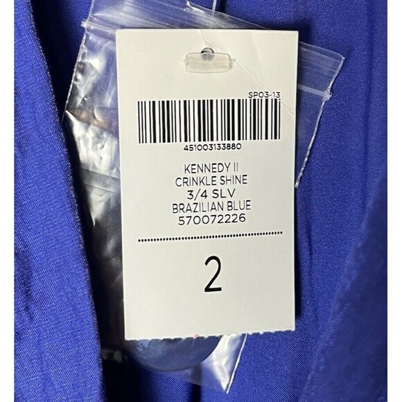 Chico's NWT Kennedy Crinkle Shine 3/4 Sleeve Blazer Brazilian Blue Large​ - Picture 3 of 7